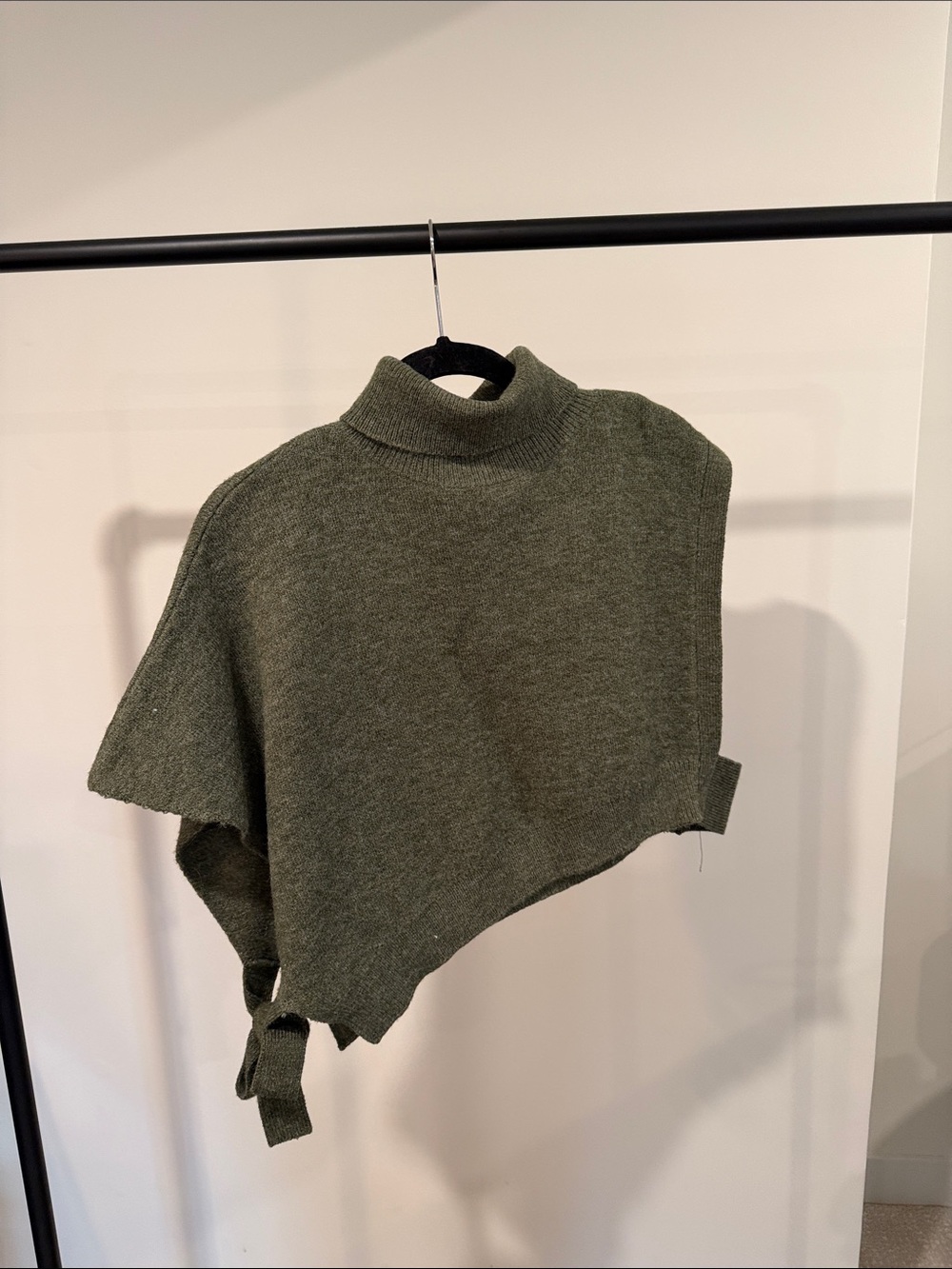 Olive Green Asymmetric Knit Sweater Poncho